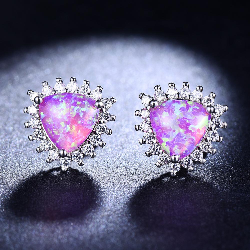 

New Blue White Green Orange Purple Triangle White Diamond Womens Versatile Earrings