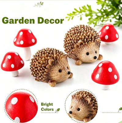 Miniatur-Gartenaccessoires mit Harz-Igel und Holz für Gartendekoration