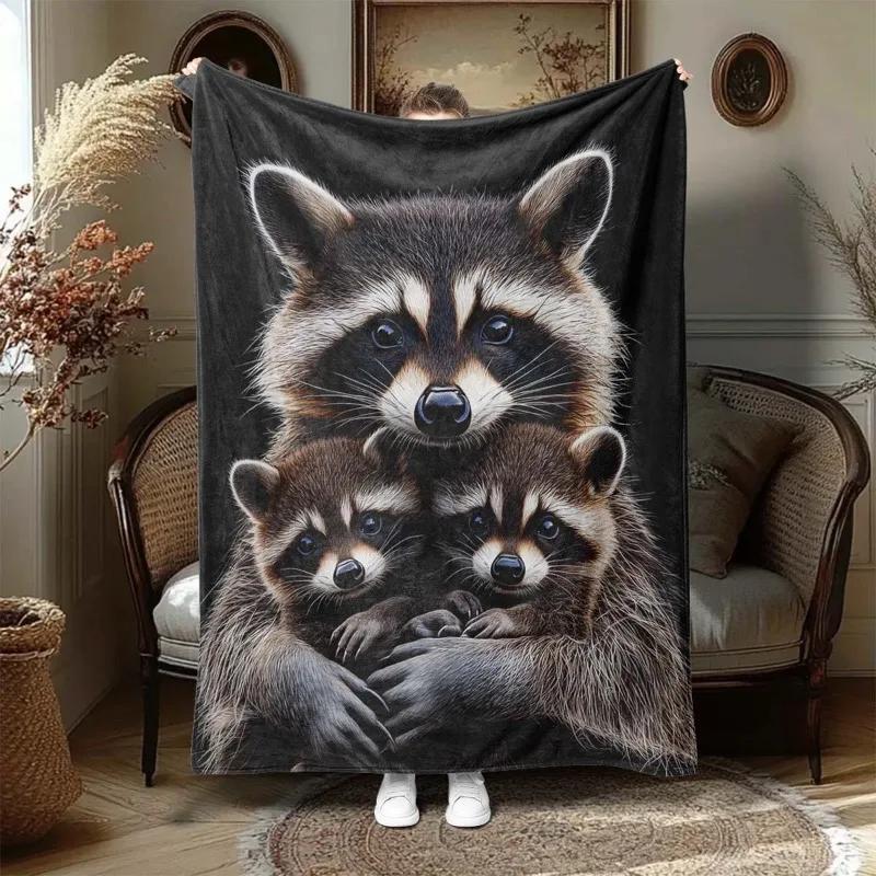

Raccoon family pattern Flannel printed blanket suitable for all seasons suitable for living room office sofa and travel 75x100cm (30x40inch)