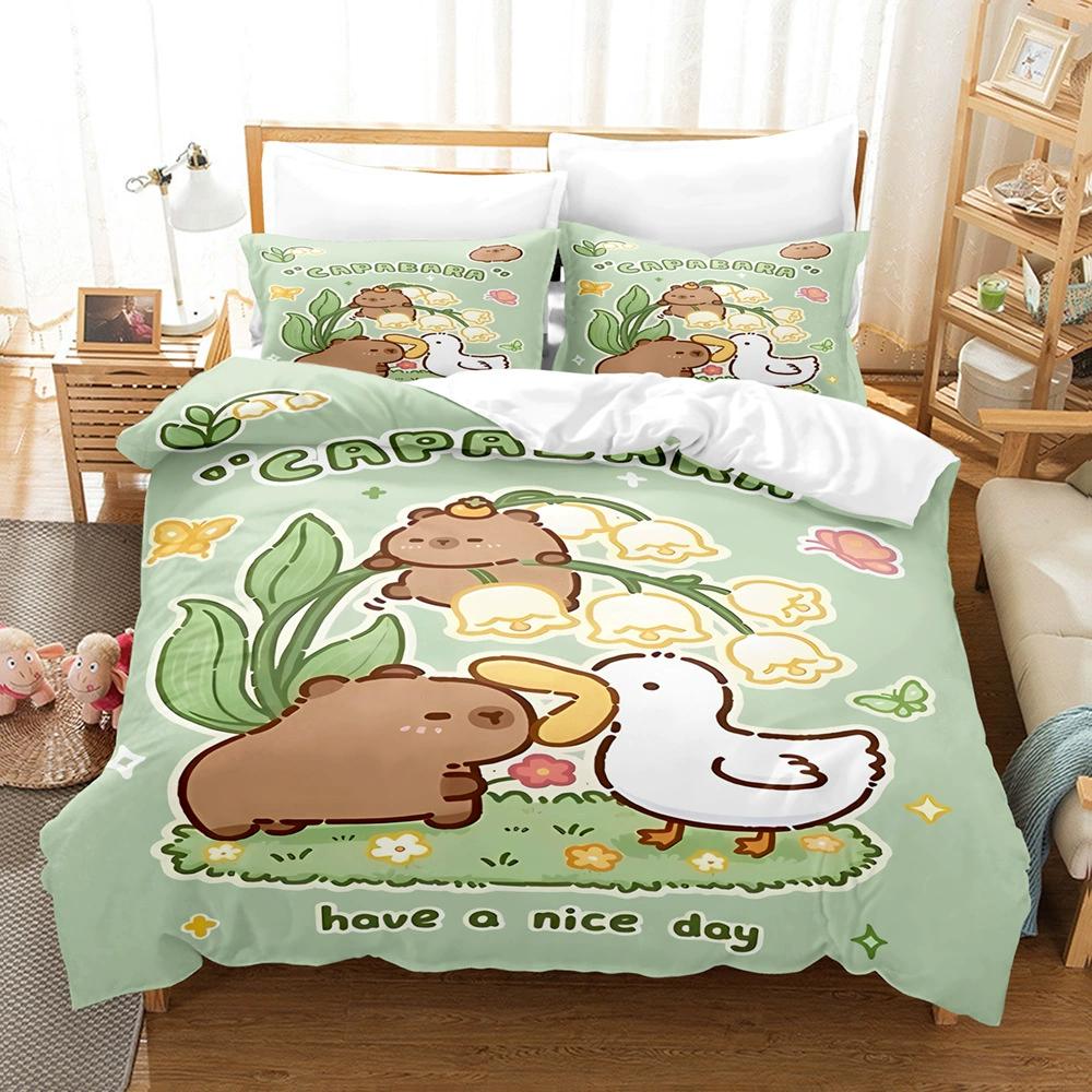 Capybara Bettwäsche Set Luxus Anime Capybara King Size Bettbezug Kissenbezug Kinderzimmer Niedlicher Bettbezug Kissenbezug Kinder Geschenk