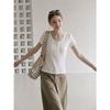 Commuter Style White Half-open Neck Front Shoulder Short-sleeved T-shirt Women's Summer New Button-up Slim-fitting Waist Top