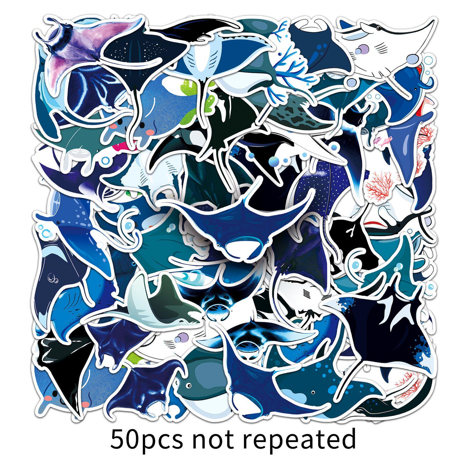 50-Pack Manta Ray Cartoon Stickers: Waterproof Marine Animal Designs for Laptops, Phones, Planners, and Suitcases
