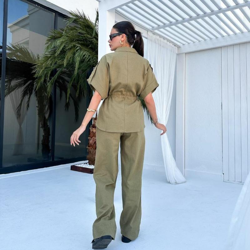 Women's 2-piece  Elastic Waist Women Pants Set Fashion Elegant Youth Holiday Sets Street Chic Suits