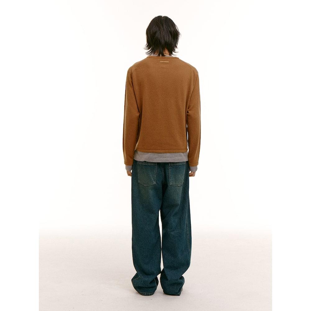 Saendeusaundeu (Unisex) Layered Wool Blend Sweater Yellowish Brown