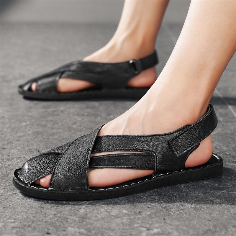 Ciabatte da Uomo Fatte a Mano Semplici Piatti Sandali da Gladiatore Estivi Sandali Romani Retro in Pelle Scarpe da Spiaggia Taglie Forti