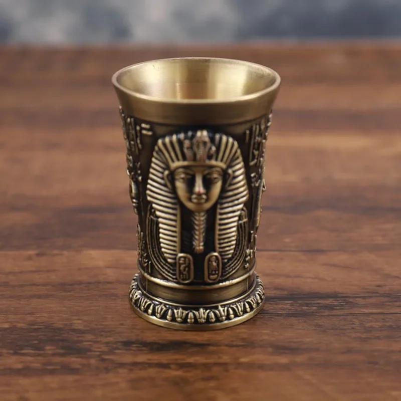 Egypt Myth Retro Metal Cup Bronze 3D Relief Liquor Spirits Small Goblet Household Small Size Personality Cocktail Cup