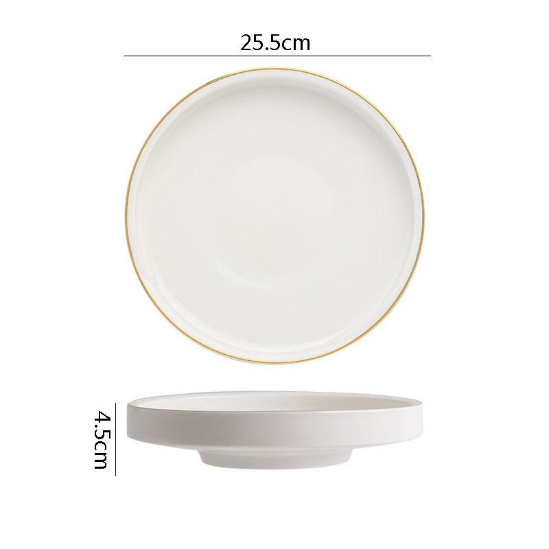 Solid Color Gold Edge Ceramic High Foot Plate Restaurant Flat Plate Dessert Dish Sushi Dish Molecular Cooking Creative Tableware