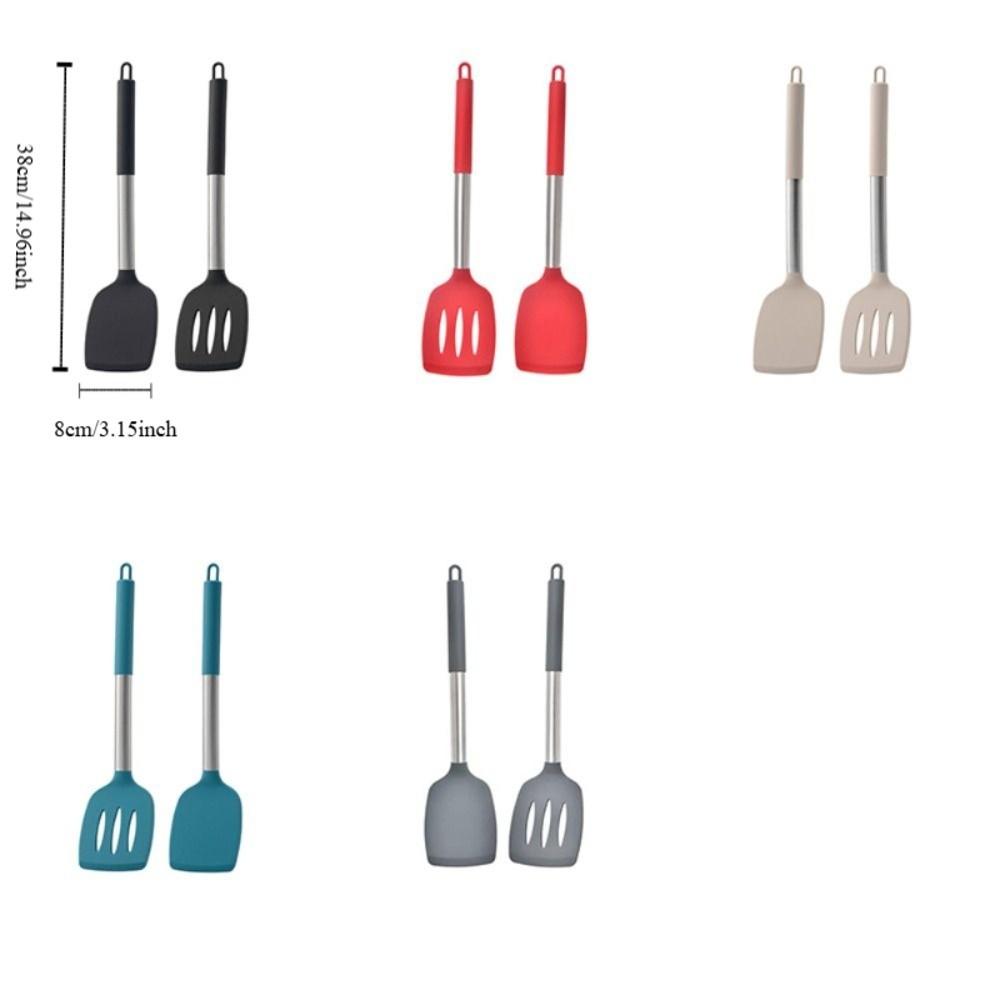 2pcs Stainless Steel Handle Steak Spatula Food Grade Silicone Stir Fry Turner  Nonstick Pan