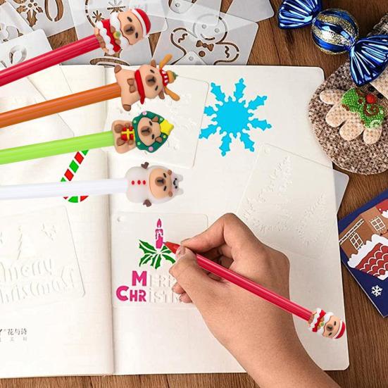 4Pcs Christmas Gel Ink Pens Cartoon Snowman Deer Design Smooth Writing Comfortable Grip Kids Pens Christmas Party Favors