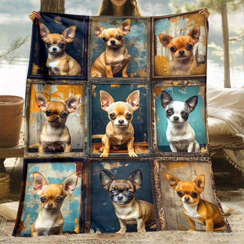 Comfortable Chihuahua themed flannel blanket - soft lightweight and durable - perfect for sofas beds travel and camping