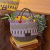 2023 Handmade Woven Straw Bucket Bag: Cute Picnic Basket with Tassel and Wood Bead Decoration