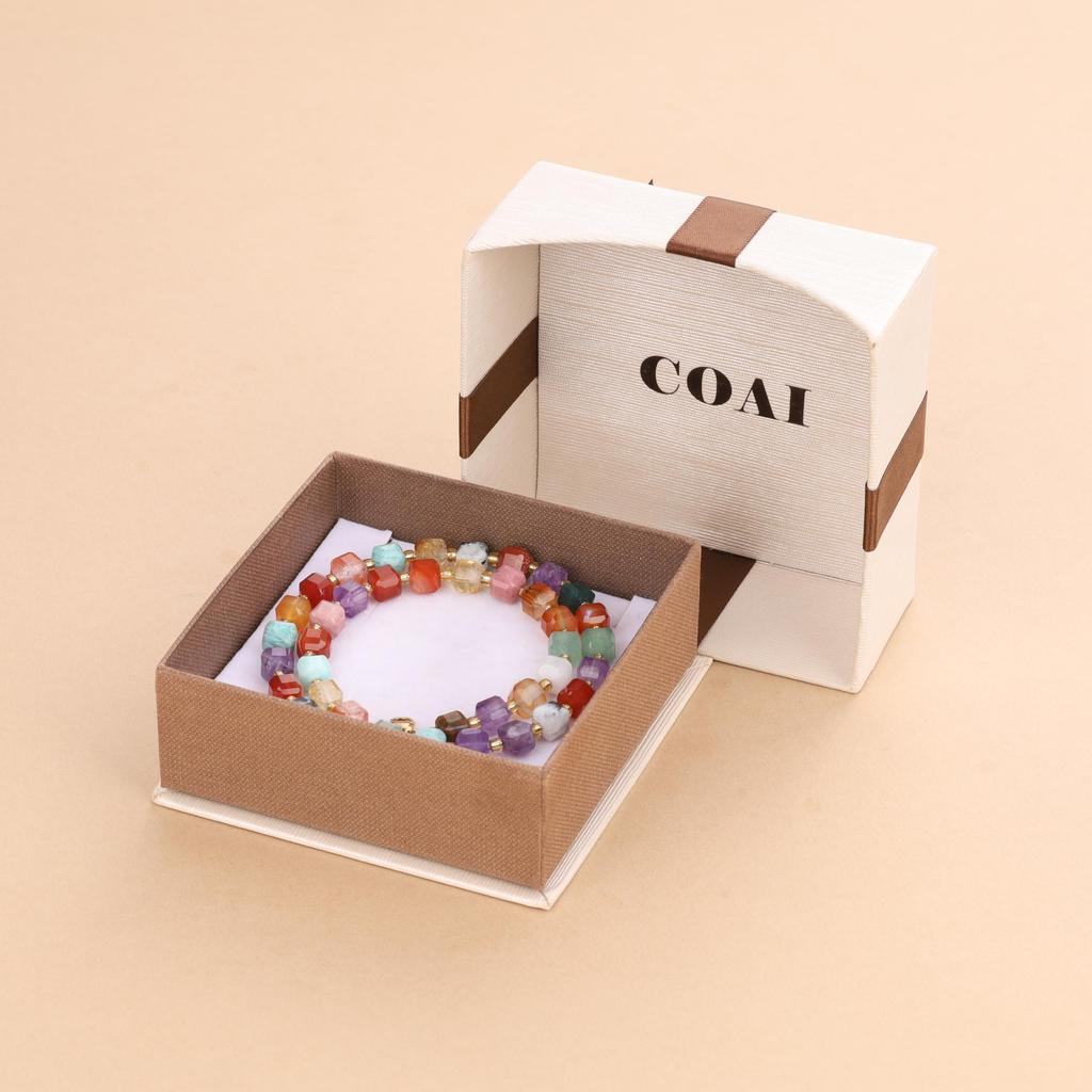 [KOAI] 6mm Cubic Zirconia Chakra Bead Rainbow Necklace for Women