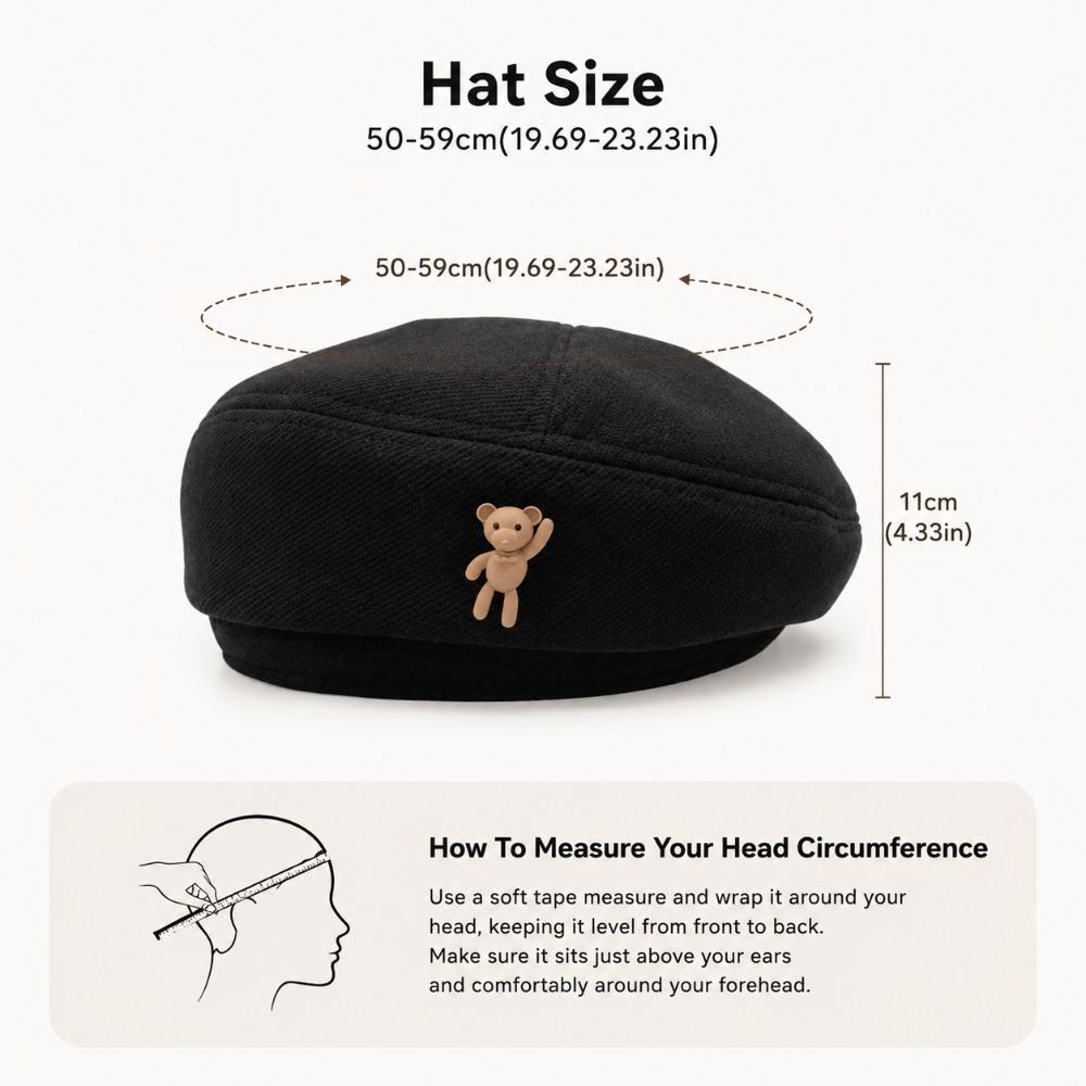Solid Color Woolen Newsboy Hat Little Bear Beret Hat Retro Cloud Painter Cap  Women Girl