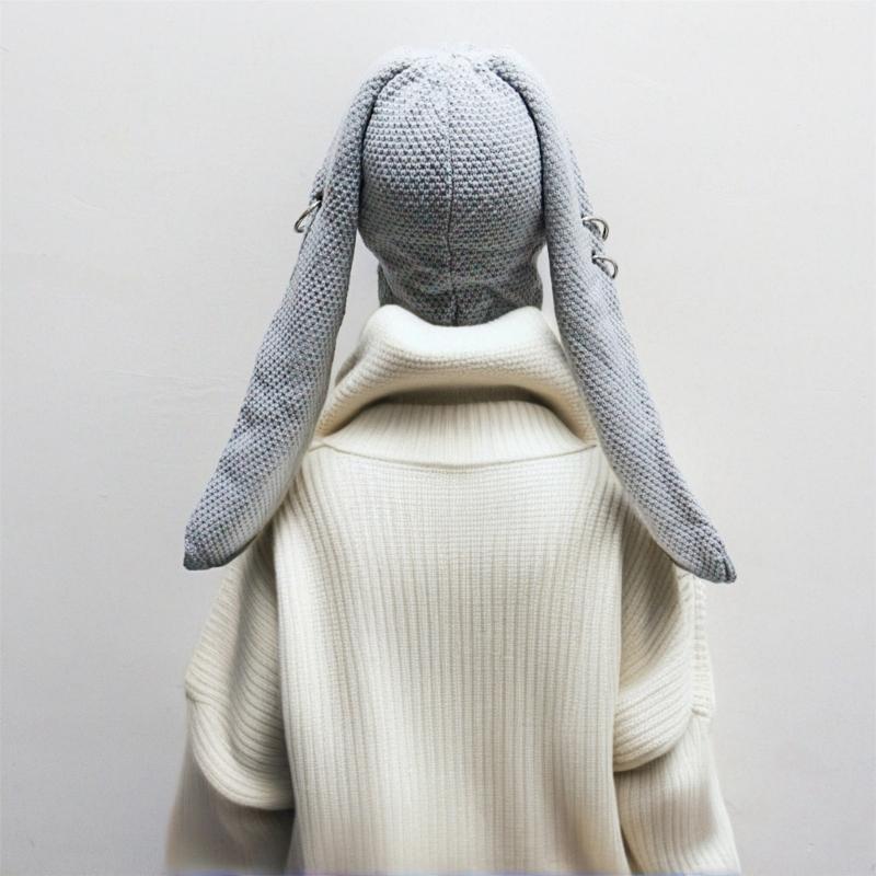 Knitted Hooded Face Mask Hat Adult Lovely Balaclava Hat with Long Rabbit Ears Teens Winter Warm Hat for Daily Use