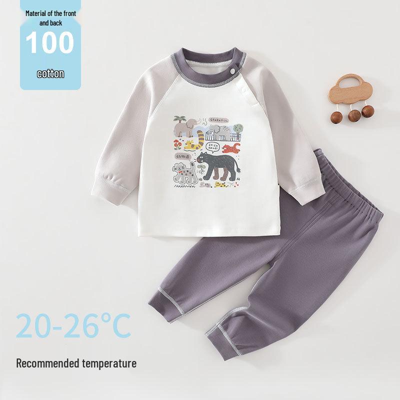 Animal World Kids' Autumn Tagless Pajama Set - Long-Sleeved Top & Pants for Baby & Toddler