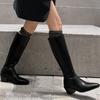 Bottes hautes en cuir à bout carré, semelle souple, fermeture éclair arrière, antidérapantes, résistantes à l'usure, à talon bloc pour femmes