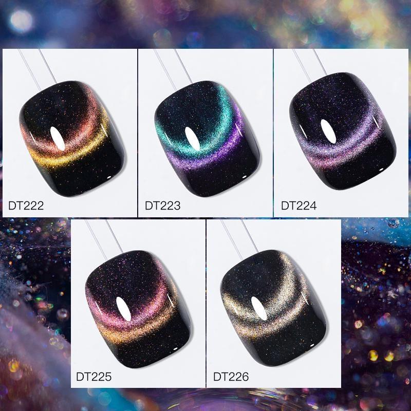 MEET ACROSS 7ml 9D Magnetic Gel Nail Polish Glitter Cat Eye Gel Semi Permanent Soak Off  UV Gel Glitter Manicure For Nail Art Gel Varnish