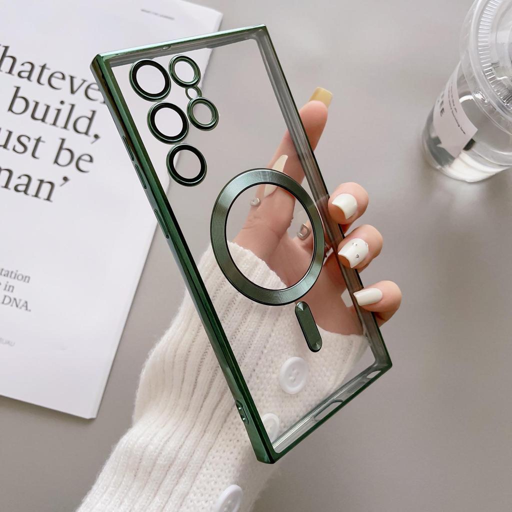 "Samsung S25 Ultra Galwanizowane Magnetyczne Miękkie Etui - Kompatybilne z Magsafe dla S22, S23 Plus - Przezroczysta Pokrowiec Ochronny"