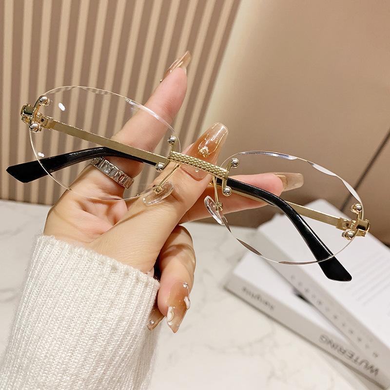 Rimless Punk Vintage Oval Sunglasses Women For Men Luxury Brand Designer Sun Glasses Popular Metal Rivet Hip Hop Shades Uv400