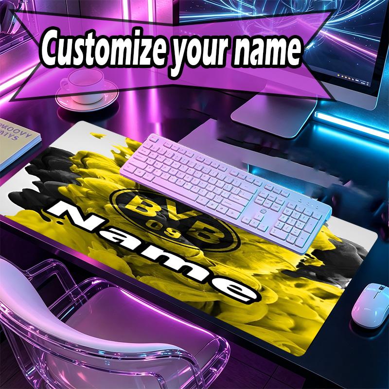 Custom Name Personalized Borussia Dortmund Pattern Mousepad, Laptop PC Desk Mat, Decorative Desk Mat for Home Keyboard Pad Gift