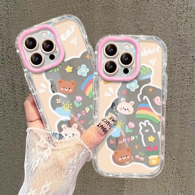 Applicable To Apple 15 Mobile Phone Case Iphone14 Cute Graffiti Bear 13 Mirror Anti-fall 12pro Transparent Soft Edge X