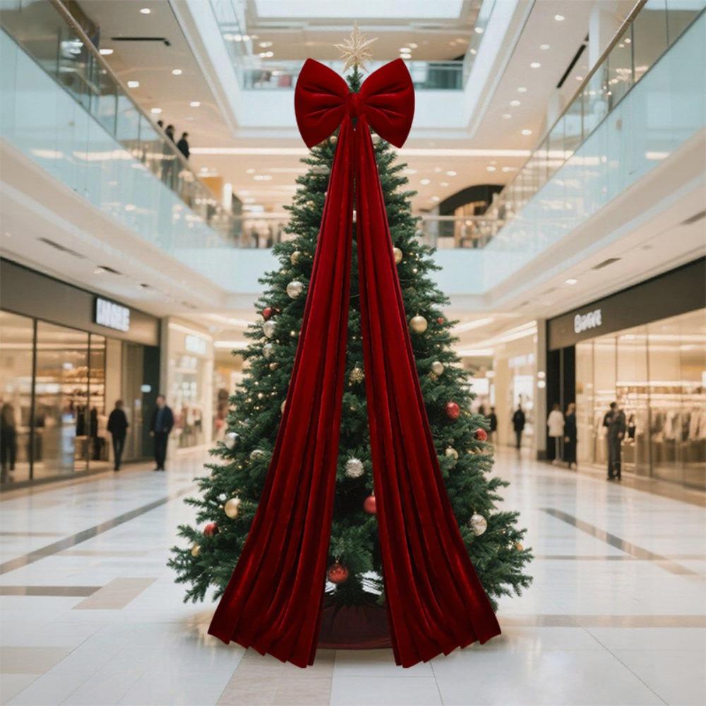 Flocked Super Large Christmas Tree Bow Reusable Extended Ribbon Shopping Mall Christmas Tree Bow DIY Christmas Tree Decoration