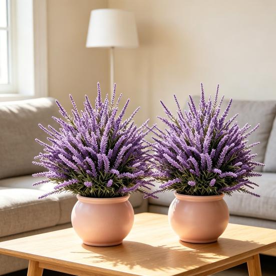Artificial Lavender Topiary Ball Tree Summer UV Resistant Fake Plastic Plants Faux Lavender Shrubs Bushes with Stake for Outdoor Garden