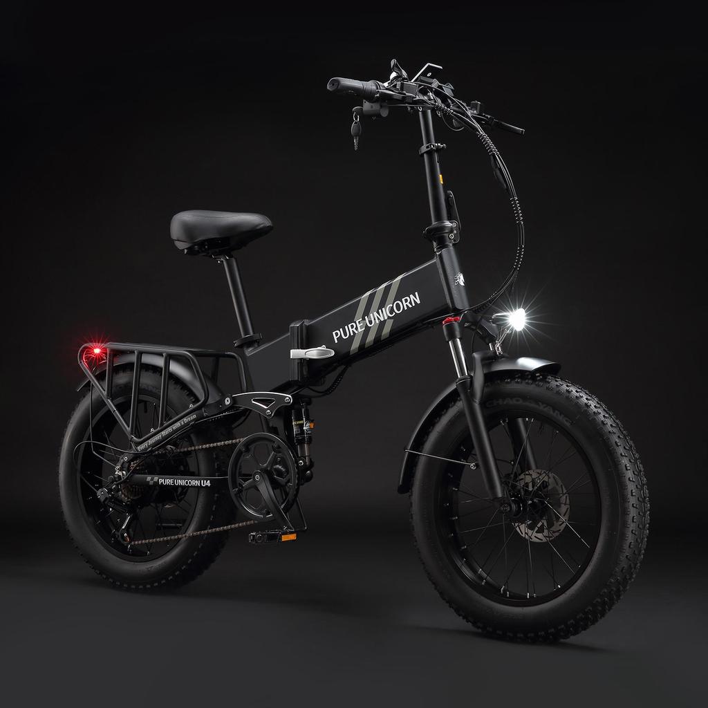 PURE UNICORN U4 Folding Electric Bike 1000W Motor 48V 15Ah Battery 20*4 inch Fat Tires 48km/h Max Speed 60km Range Shimano 7-speed