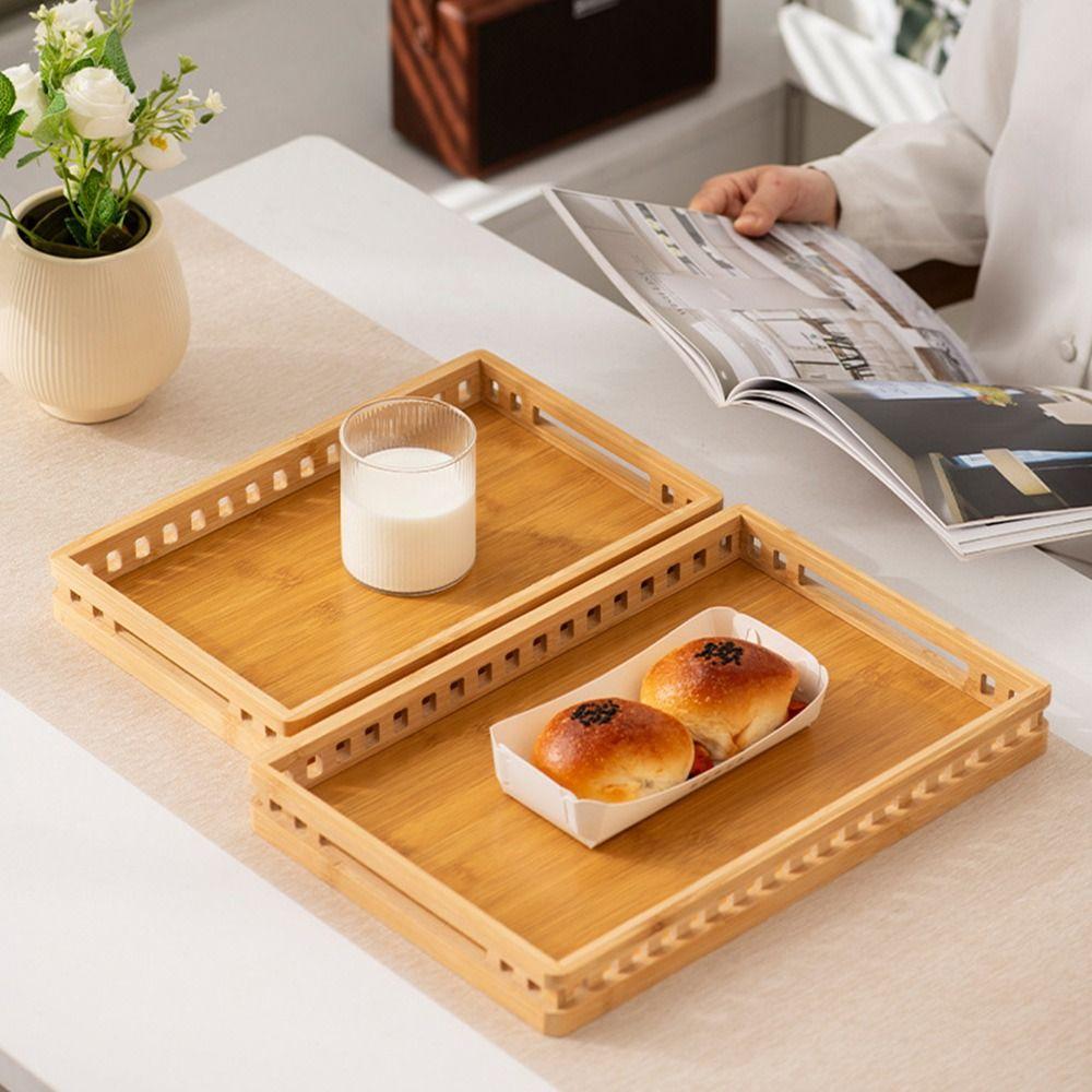 Bamboo Serving Tray with Handle Breakfast Tray Retro Food Tray  for Food Drinks Storage