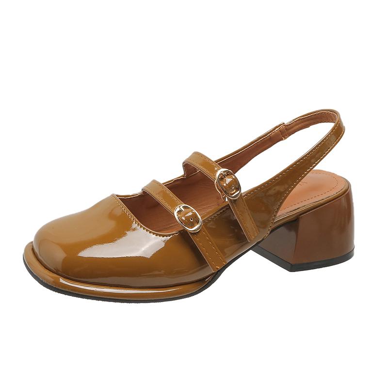 

2024 Летние элегантные женские босоножки, модные женские туфли-лодочки на среднем каблуке с вырезом, повседневные туфли Мэри Джейн с квадратным носком 35