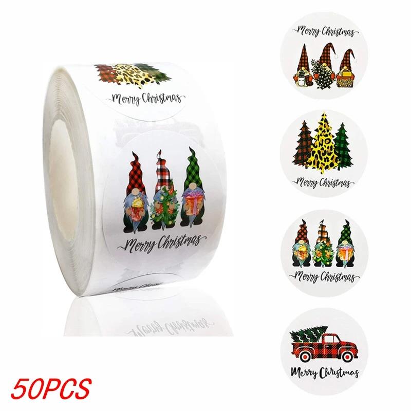 50-500Pcs Christmas Tree Santa Claus Merry Christmas Stickers 2.5cm Thank You Stickers for Gift Sealing Holiday Candy Bag Decor