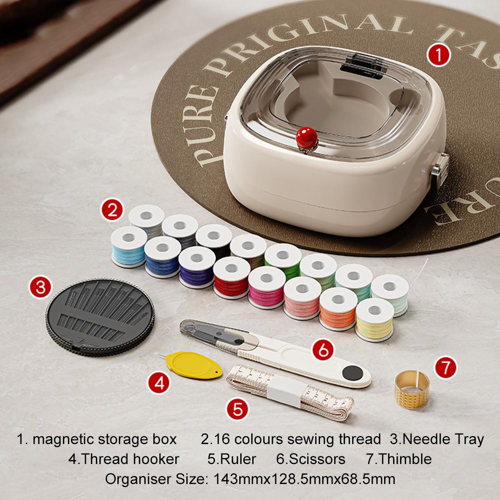 Magnetic Sewing Tool Kit Multifunctional Sewing Thread Needle Threader Scissors Kit Hand Sewing Storage Box for Friend
