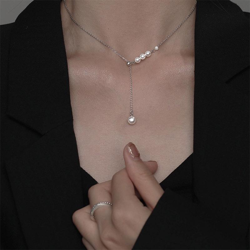 Women's S925 Sterling Silver Pearl Tassel Necklace - Elegant Luxury Clavicle Chain
