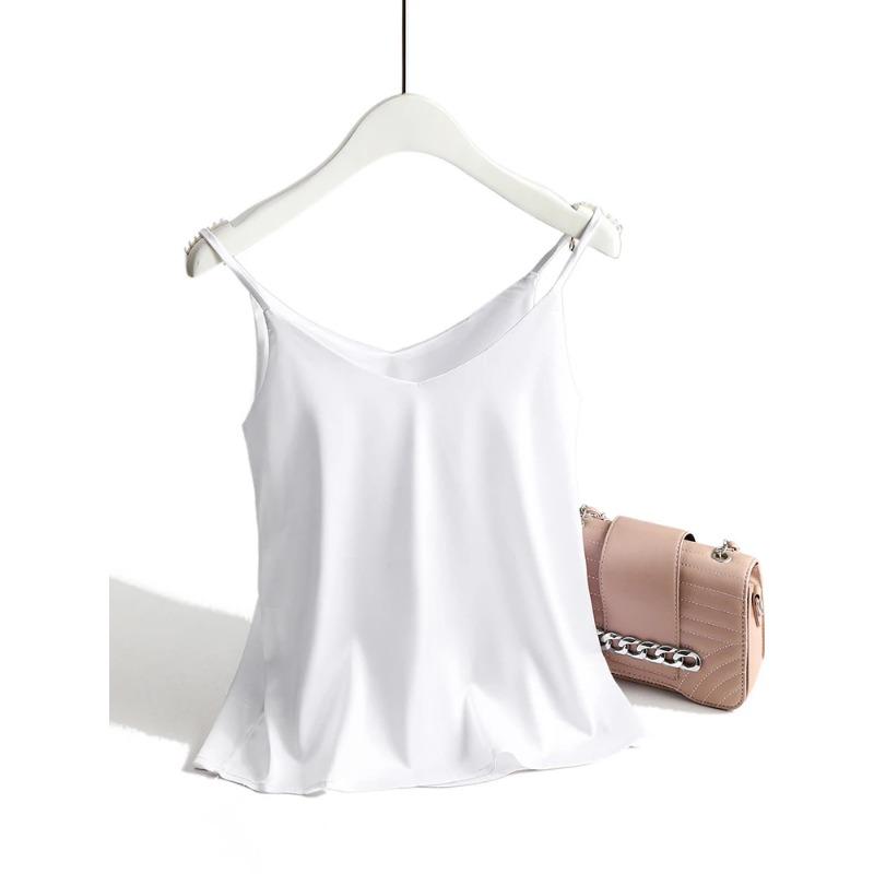 Summer Temperament Suspenders Camisole Women's Classic Tank Top Stylish V-neck Silky Satin Sleeveless Top