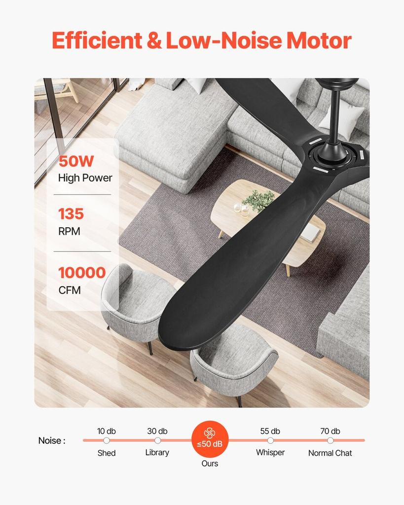 72" Dřevěná čepel Stropní ventilátor Bez světla Dálkové ovládání Reverzibilní motor Černá
