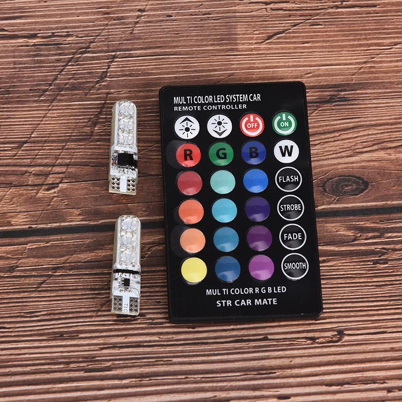 2Pcs T10 5050 W5W 6 Smd Remote Control Rgb Led Car Dome Reading Light Lamp Bulb