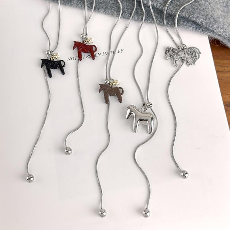 Vintage Zodiacal Horse Layering Necklace Stainless Steel Copper Neckchain For Women Fashion Jewelry Accessory Gift