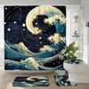 Japanese Cherry Blossom Shower Curtain Set, Asian Anime Shower Curtains for Bathroom Cool Watercolor Abstract Art