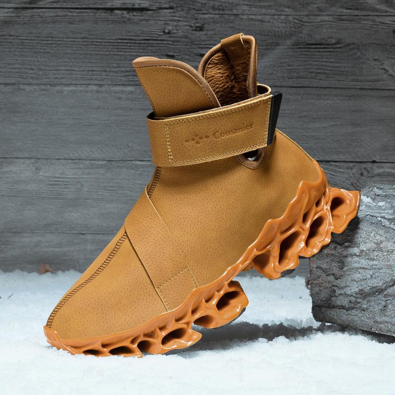 Large size autumn and winter new high-top velvet blade microfiber leather Martin boots men's leather boots cotton boots