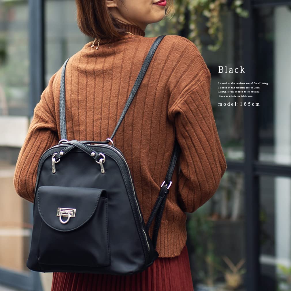 Gratante Cross Shoulder Nylon Mini Backpack for Women [Gratante] 2-way abb-g0055 (Black)