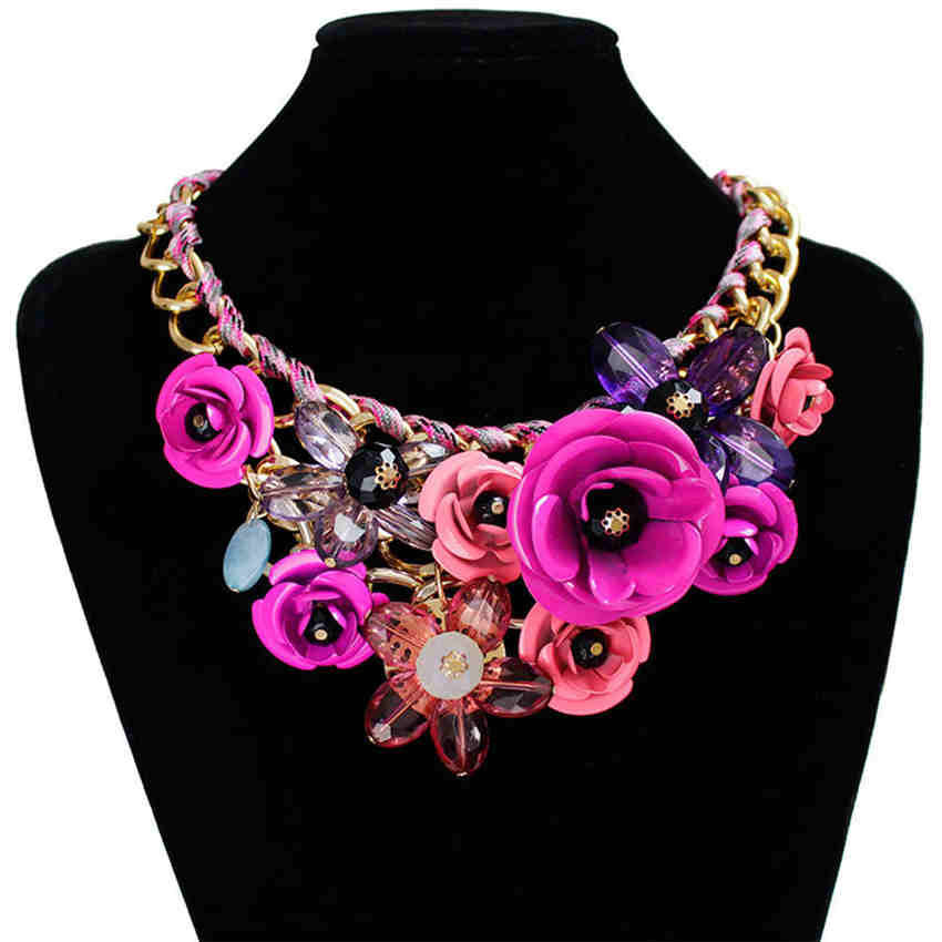 Damen Halskette Bunt gemischt Blumenstil Kette Geflochten Choker Damen Drehmoment Ohrringe