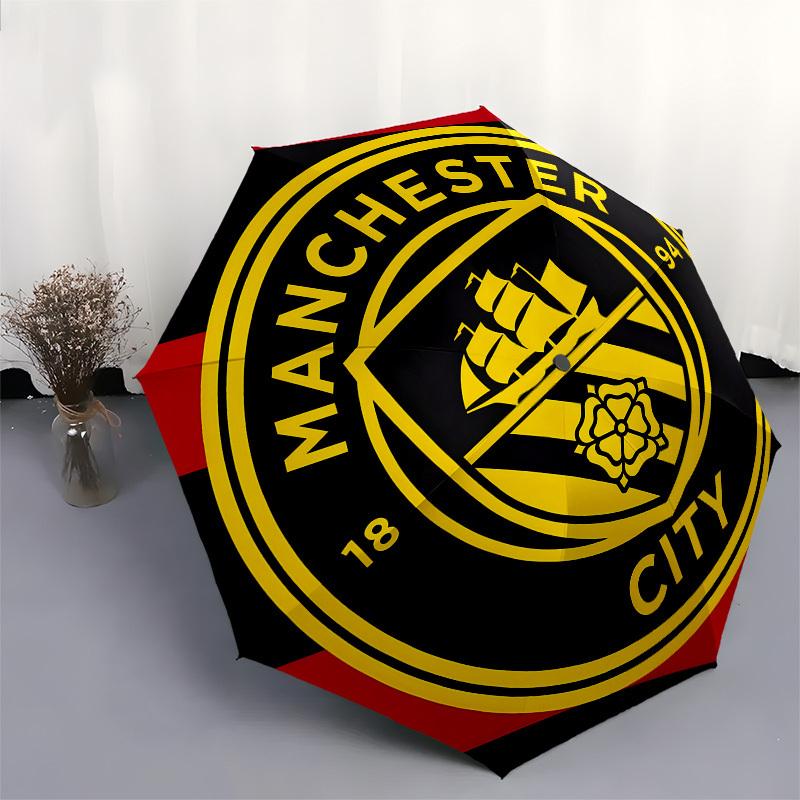 Manchester City, Parasol Automatyczny z Godłem, 8-żebrowa Konstrukcja, Przenośny Parasol, Odpowiedni dla Mężczyzn i Kobiet na Wszystkie Pory Roku, Idealny
