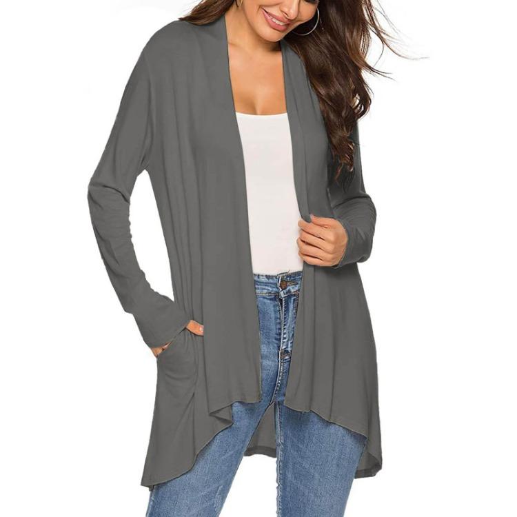Langarm Strickjacke Jacke Damen Lässig Mode mit Tasche