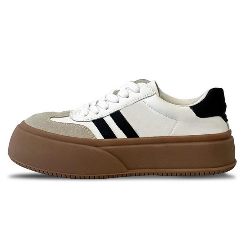 [Ran Yan] Spring new casual shoes cowhide retro versatile breathable thick bottom height increase women