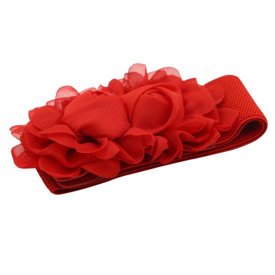 Women's Fashion Double Rose Flowers Elastic Stretch Waist Belt Wide Stretch Waistband