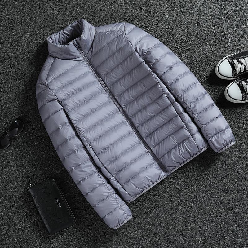 Men's Ultra-Light Winter Cotton Jacket, Short Stand-Up Collar, Plus Velvet, Large Size