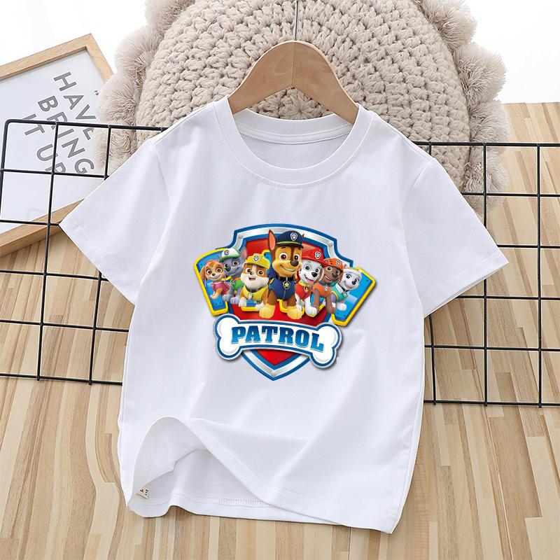PAW Patrol Children Short Sleeve T-shirt Cartoon Chase Skye Print Pullover Boys Girls Summer Breathable Casual Cotton Tops Gifts