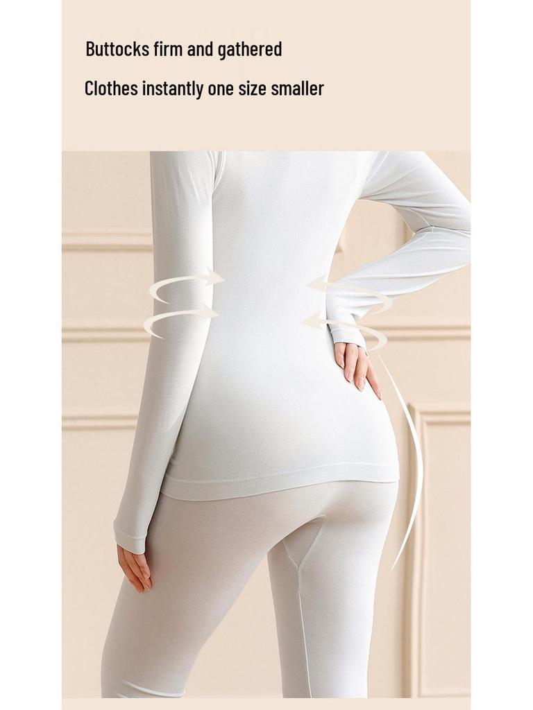 Women's Lace V-Neck Thermal Underwear Set - Slimming, Shaping, Heat-Generating Cotton