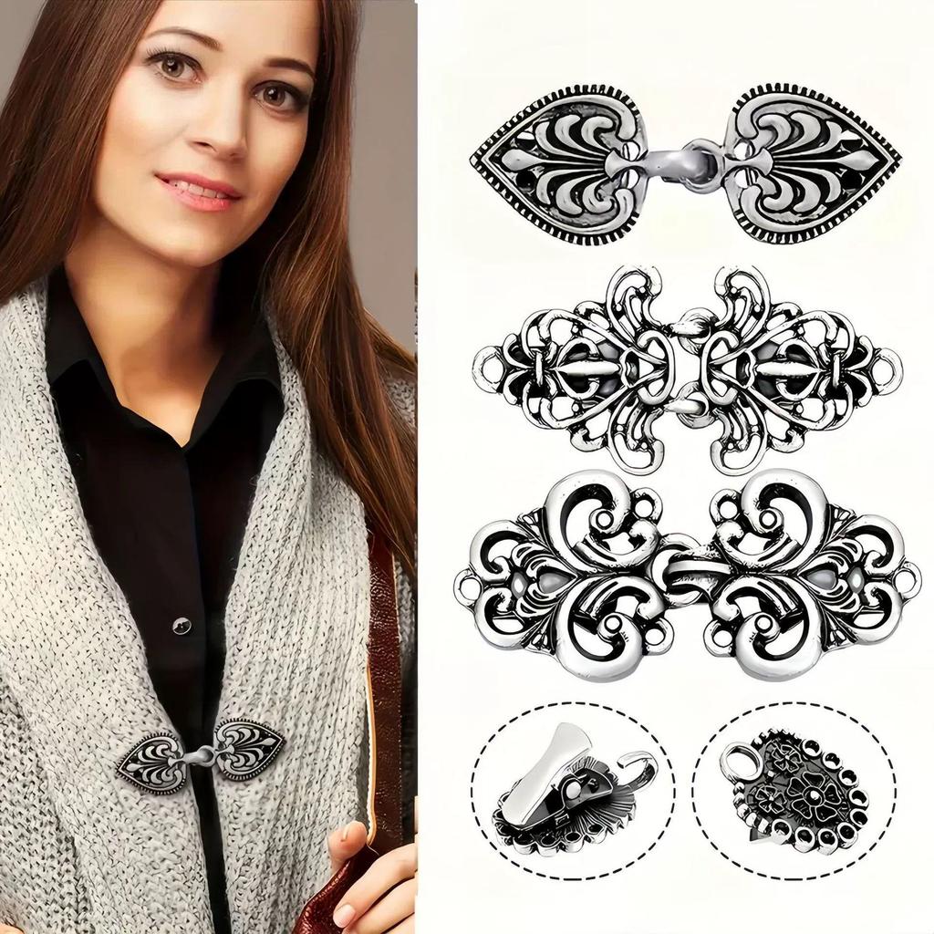 Retro Chinese Alloy Shawl Clip: Creative Hollow Scarf Buckle, Double Sweater Clip Brooch Travel Accessory.