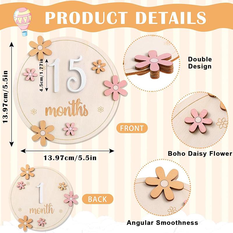 

Карточки с ежемесячными вехами для малыша с набором из 11 взаимозаменяемых цифр из 12 для записи роста ребенка бежевый